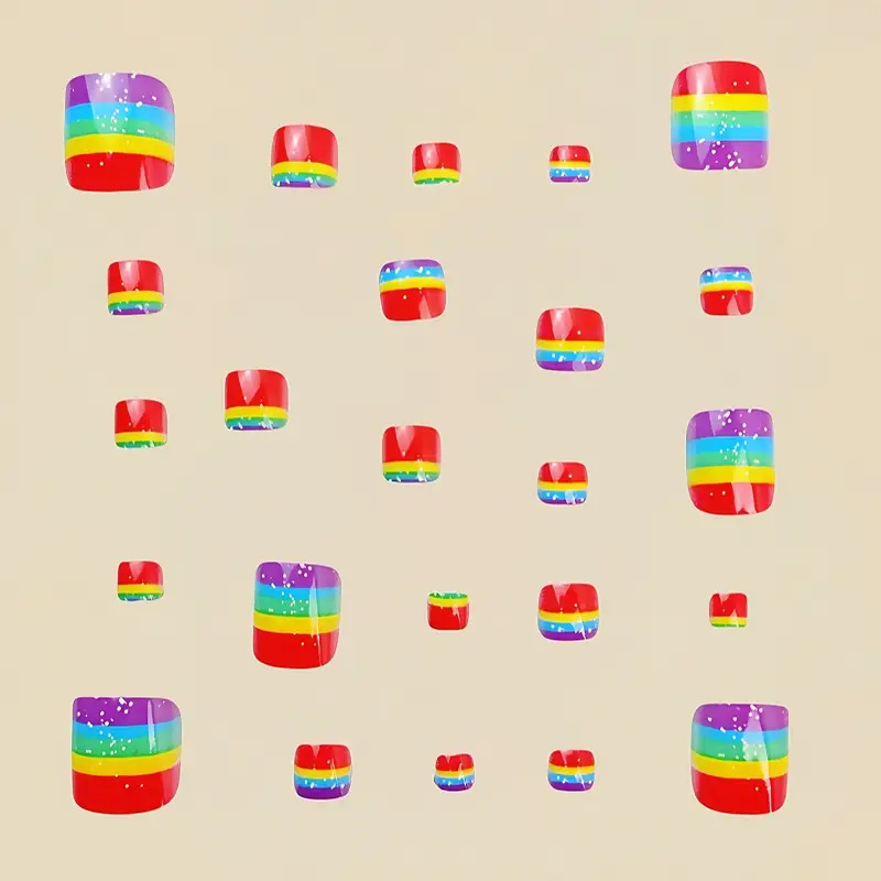 Uñas postizas de uñas de color de verano uñas de pies a rayas parche de uñas de uñas de estilo ins