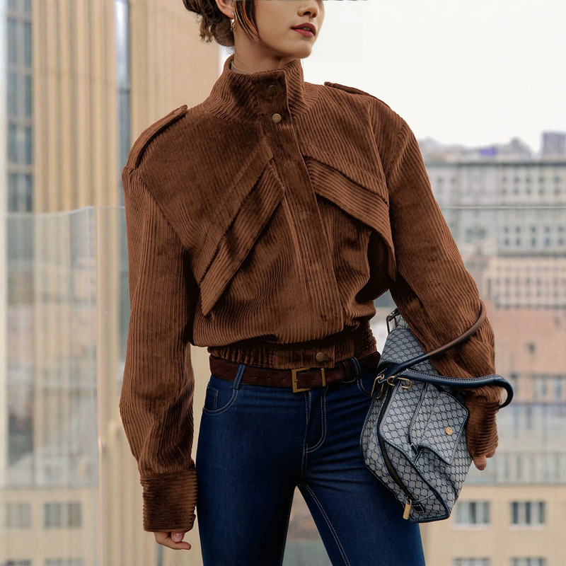 Vintage Brown Corduroy Jacket for Women, 2026 Winter Style, Thickened Workwear Long-Sleeve Stand-Collar Jacket, Street Fashion Cross-Border Women's Clothing Vintage Brown Corduroy Jacket for Women, 2026 Winter Style, Thickened Workwear Long-Sleeve Stand-Collar Jacket, Street Fashion Cross-Border Women's Clothing