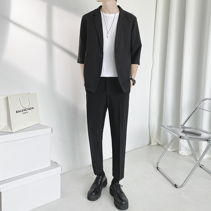 블랙 쇼트 3종세트 (슈트+바지+화이트T)