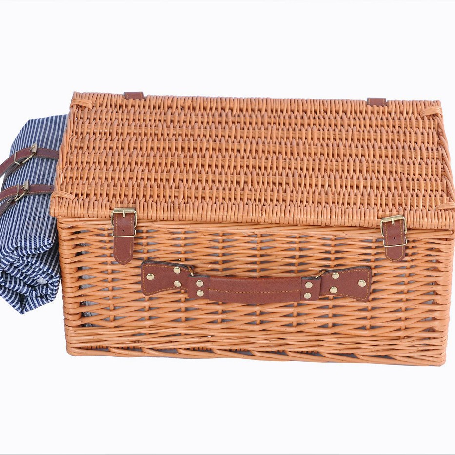 Cestas de comidas de sauce cuadrado personalizadas con bolsas de aislamiento térmico almohadillas de picnic tejidas a mano para cestas de suministros al aire libre se pueden producir muestras