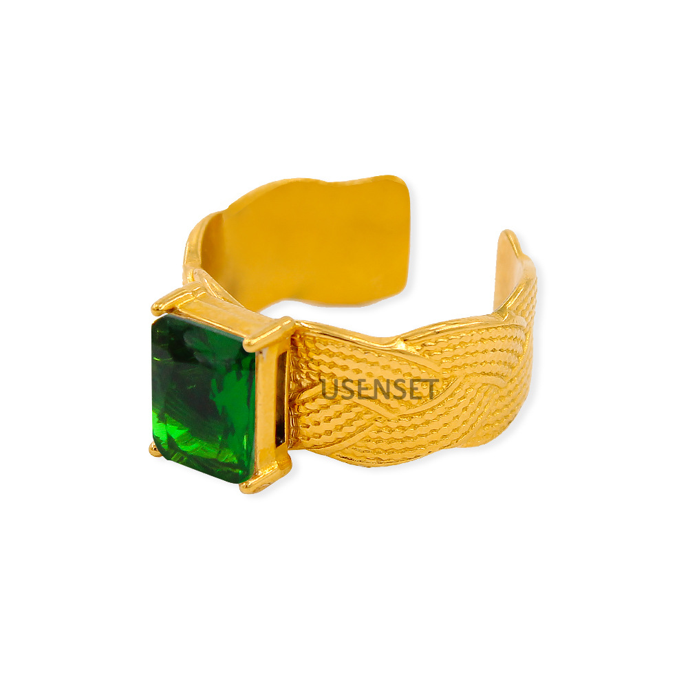 Retro Geometric Stainless Steel Plating Zircon Open Ring 1 Piece