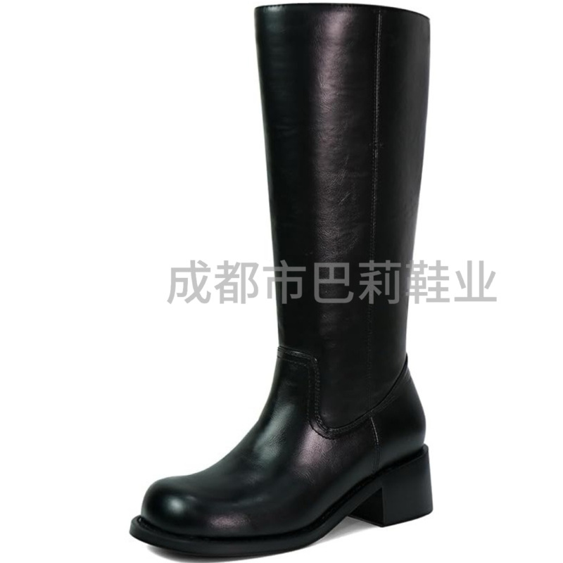 2025冬季新款外贸新款欧美长靴40-46大码复古女式校园西部牛仔靴|undefined