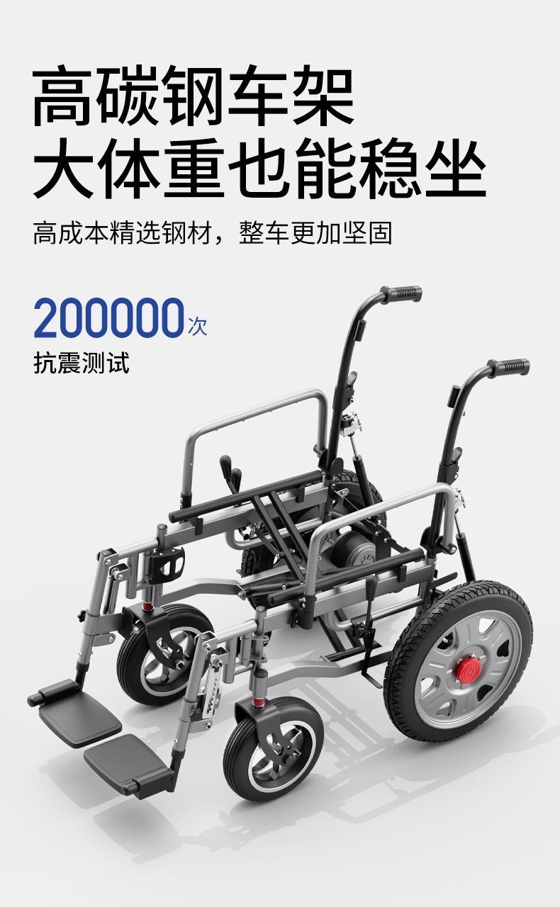Intelligent, fully automatic electric wheelchair for disabled and elderly individuals with limited mobility, specially designed for seniors, foldable and lightweight, four-wheeled