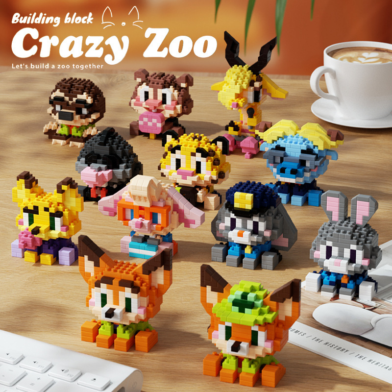 Chao Lechuang Animal City muñecas de dibujos animados, zorro rojo, jugo, juguetes infantiles compatibles, bloques altos hechos a mano, caja ciega