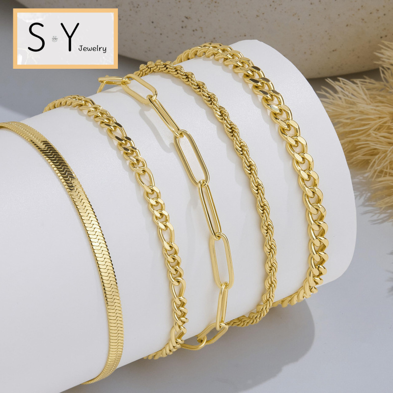 Trendy Stainless Steel Gold Bracelet for Women, Light Luxury High-End Jewelry, Snake Chain Paperclip Set, Factory Wholesale Trendy Stainless Steel Gold Bracelet for Women, Light Luxury High-End Jewelry, Snake Chain Paperclip Set, Factory Wholesale