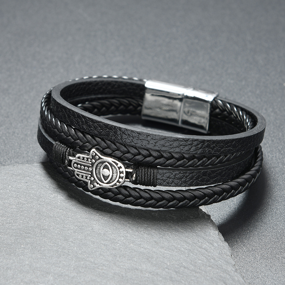 Men's Woven Leather Blue Turkish Bracelet Evil Horus Eye_voghion.com
