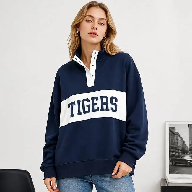 Cross-Border Hot-Selling American Team Name Snap-On Pullover Sweatshirt — Customized Sports Print Sweatshirt for Game Day