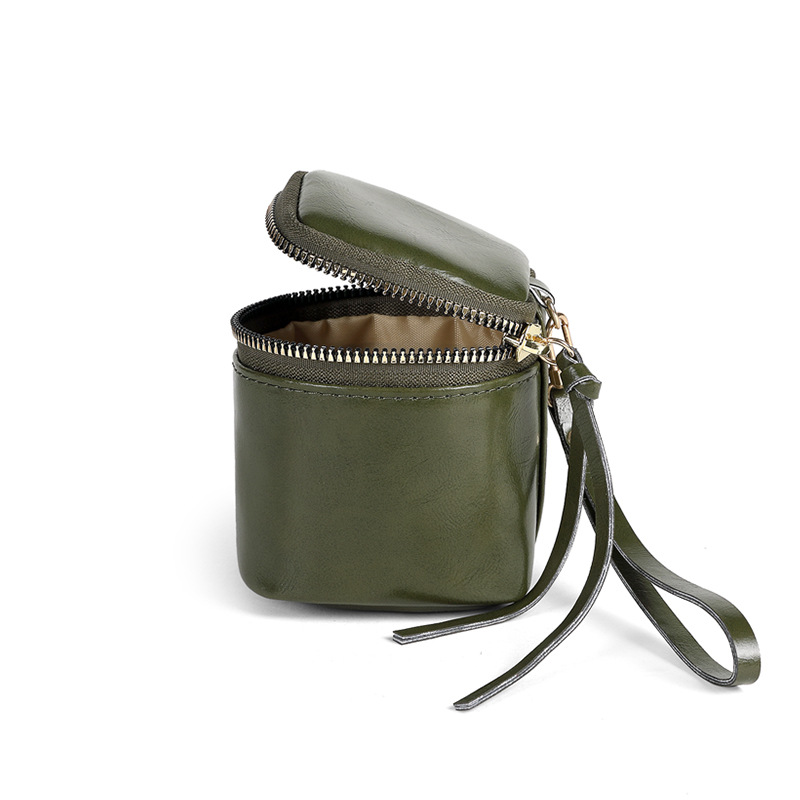 Caja para llaves de cuero pu de cera de aceite, caja para llaves, barra de labios de nicho de estilo retro, monedero de monedas de almacenamiento Wenwan