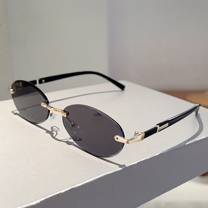 Ovale Rahmenlose Sonnenbrille Für Damen Modisches Trend Accessoire_voghion.com