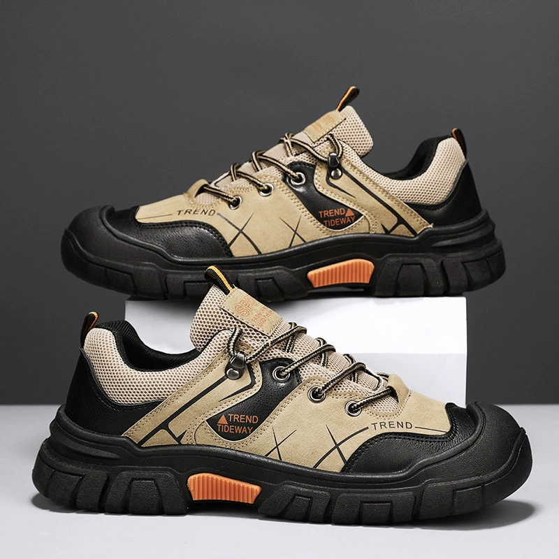 Кожаная наружная обувь для походов осень ретро новая круглая голова толстая подошва для повышения досуга Спортивные рабочие ботинки для защиты труда Мужская обувь