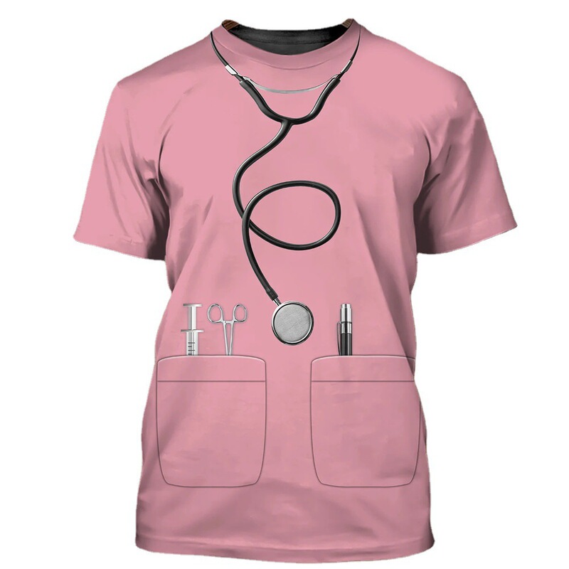 2024 Women's Round Neck Nurse Doctor T-Shirt 3D Digital Printing Uniform Pattern T-Shirt Overalls Women's Top 2024 Women's Round Neck Nurse Doctor T-Shirt 3D Digital Printing Uniform Pattern T-Shirt Overalls Women's Top