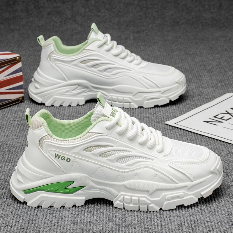 Giày thể thao nam đế dày kiểu sneaker lưới thoáng khí, buộc dây, gót thấp 1–3 cm — Bánh bao gạo W5033, W5033 màu đen, W5033 trắng xanh lục