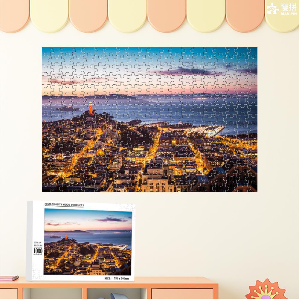 Miles de luces rompecabezas 1000 piezas de madera para niños adultos juguetes 500 piezas 300 piezas al por mayor paisaje entrega de una pieza
