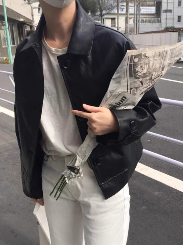 2024 Spring and Autumn New Retro Handsome Motorcycle Korean Style Casual Loose Short Jacket Imitation Leather Jacket for Women