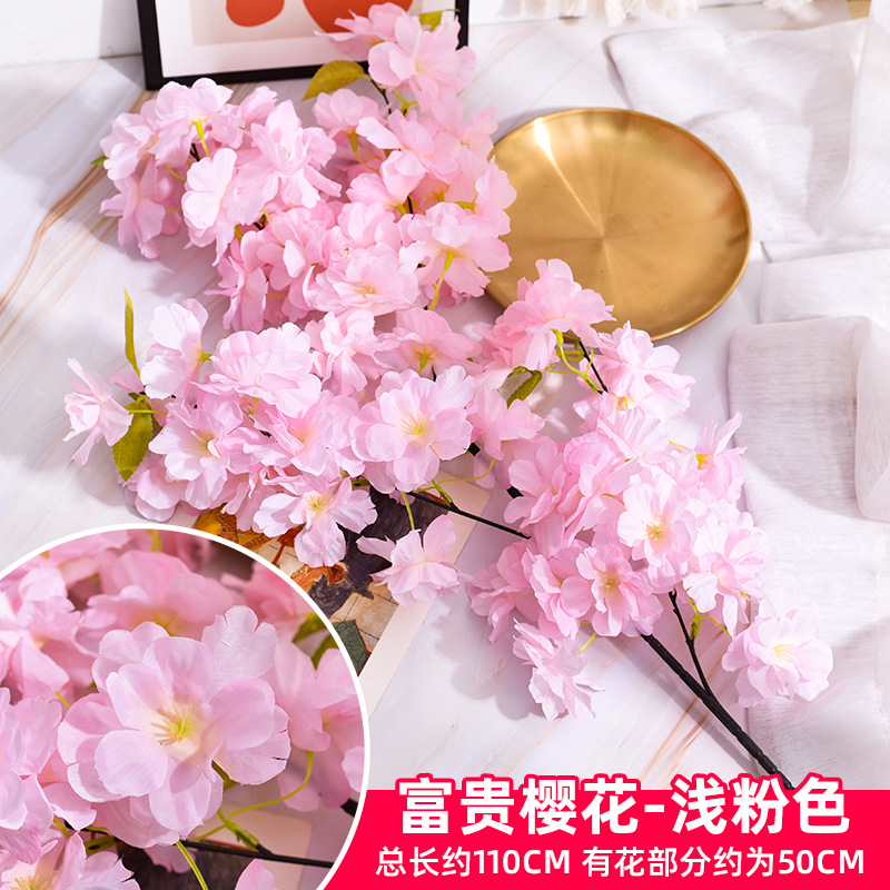 Simulación de flores de cerezo flor de plástico decoración flor falsa caña ingeniería paisajística al por mayor cifrado árbol de cerezo flores de seda de techo artificial