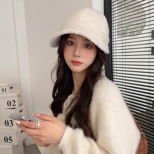 Zhao Lusi's same autumn and winter warm plush fisherman's hat, Korean style double-sided equestrian hat, casual and versatile peaked cap