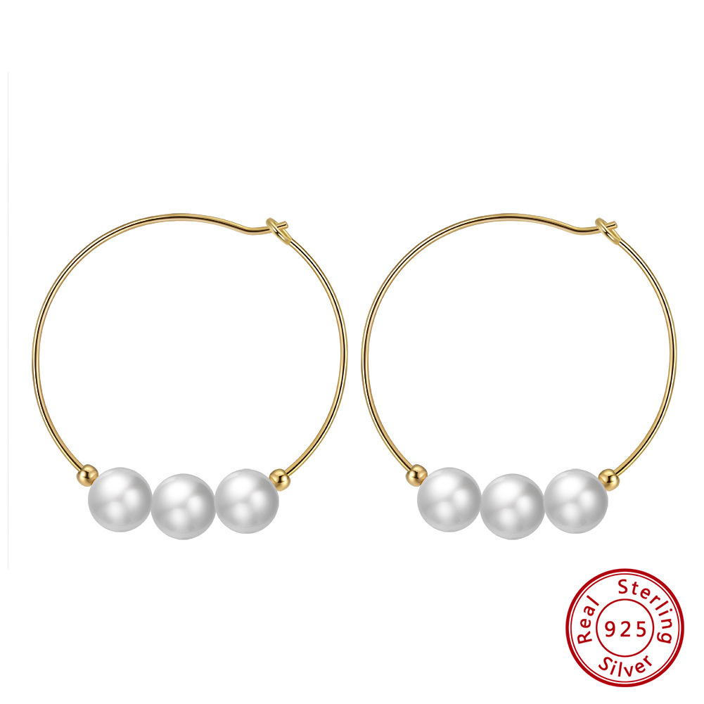 1 Pair Simple Style Circle Freshwater Pearl Sterling Silver Plating Hoop Earrings display picture 1