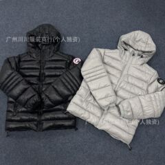 男女兼用、カップル向けのクロスボーダー限定グースGOOSEコットンジャケット、1/1光沢バッジ、ヨーロッパサイズのフード付きパンジャケット、在庫あり