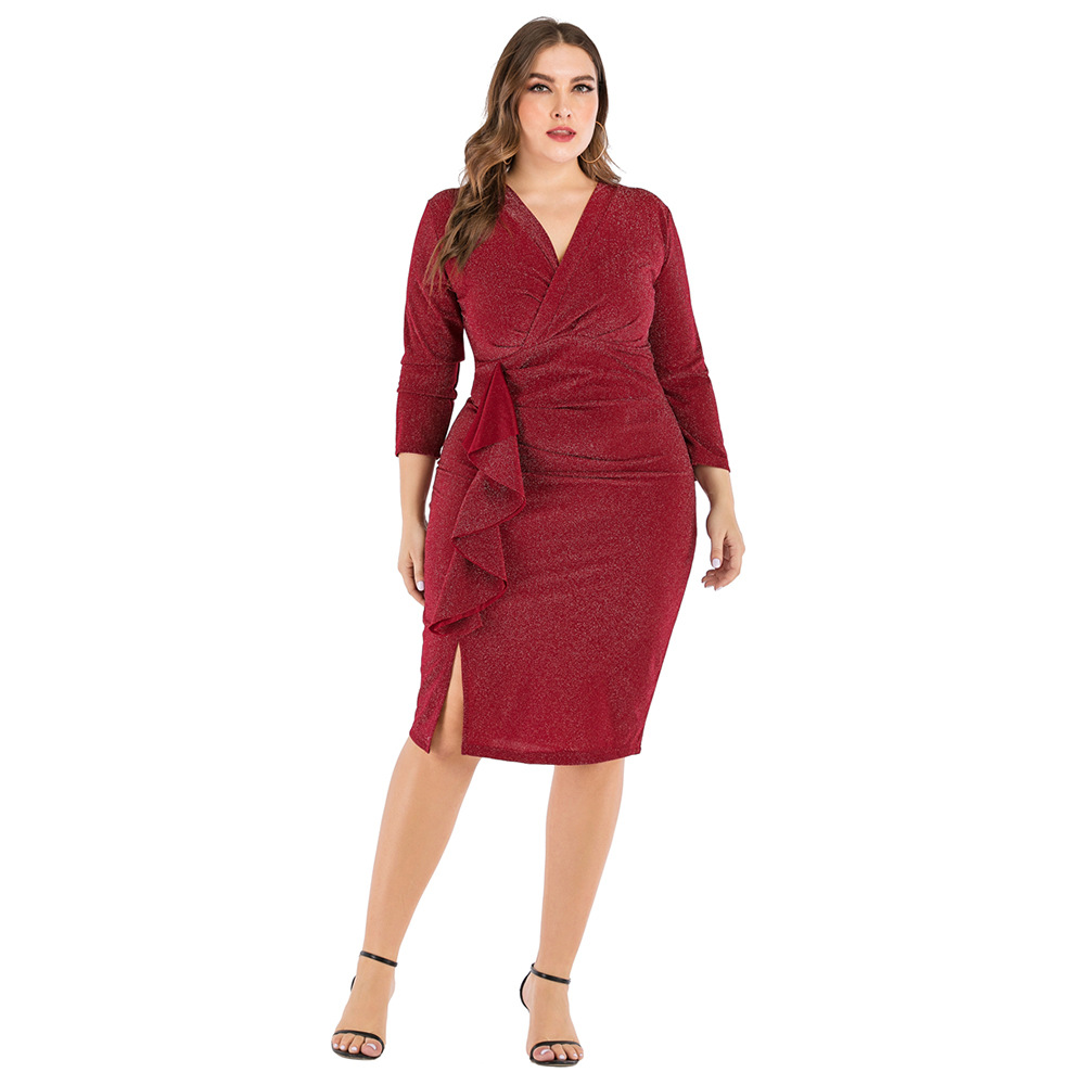 plus size V-neck Slim-fit slit dress nihaostyles clothing wholesale NSJR84242