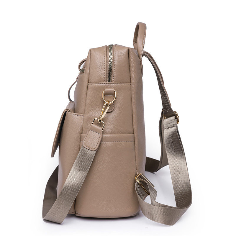 Mochila retro 2025, nueva bolsa para mujer, cuero suave de PU, gran capacidad, doble uso, bandolera, mochila informal para mujer