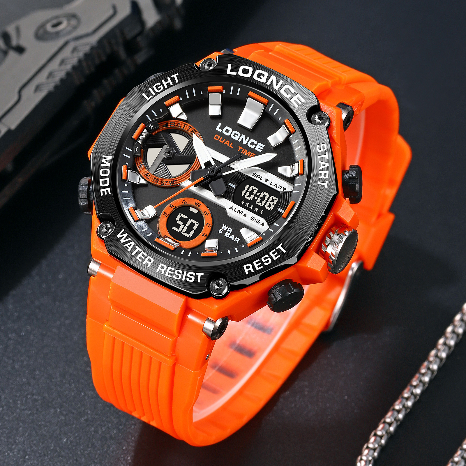 LOQNCE deportes colorido luminoso reloj electrónico impermeable reloj de estudiante multifuncional fresco octogonal Shell Cross-Border Watch
