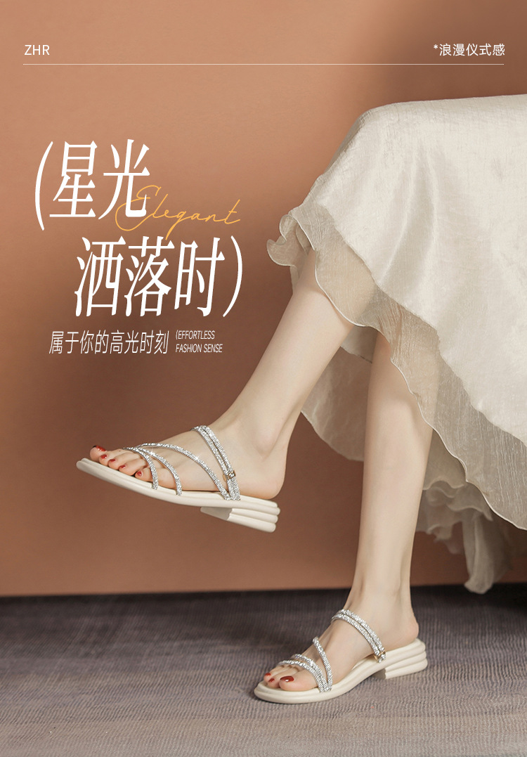 Sandal nữ đế bệt quai mảnh đính đá phong cách Pháp, dáng xăng đan hai kiểu — AY380 Đen chi tiết 3
