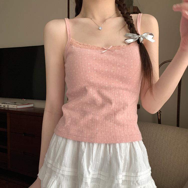 レース花柄スモールキャミソール胸パッド付き女性の夏の新しいセクシーな純粋な欲望スタイルショートインナートップ|undefined