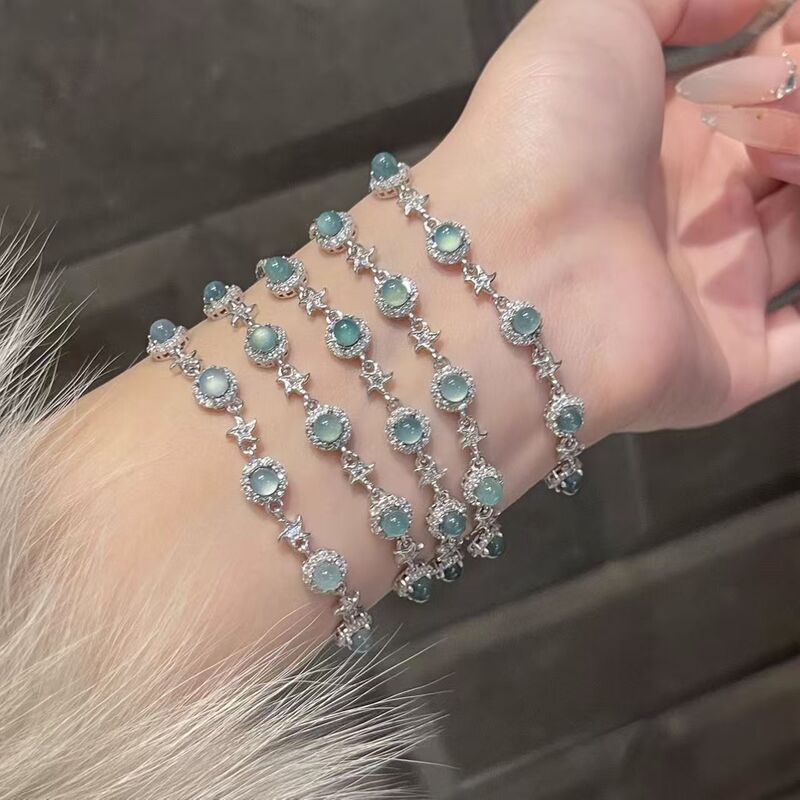 Coral Sea Qing Dynasty New Chinese Style Natural Hazardous Material Blue Water Jade Bracelet Silver Plated Birthday Gift Jade Bracelet Coral Sea Qing Dynasty New Chinese Style Natural Hazardous Material Blue Water Jade Bracelet Silver Plated Birthday Gift Jade Bracelet