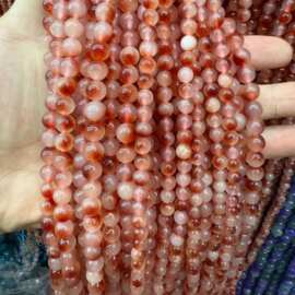 天然石鸽血红飘花玉髓手工diy半成品散珠子手工串珠饰品配件跨境