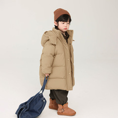 Changguo Children's Down Jacket for Boys, Long-Sleeve Winter Coat, Children's Medium and Small Size, Korean Style, White Duck Down, Thick, Hooded Jacket