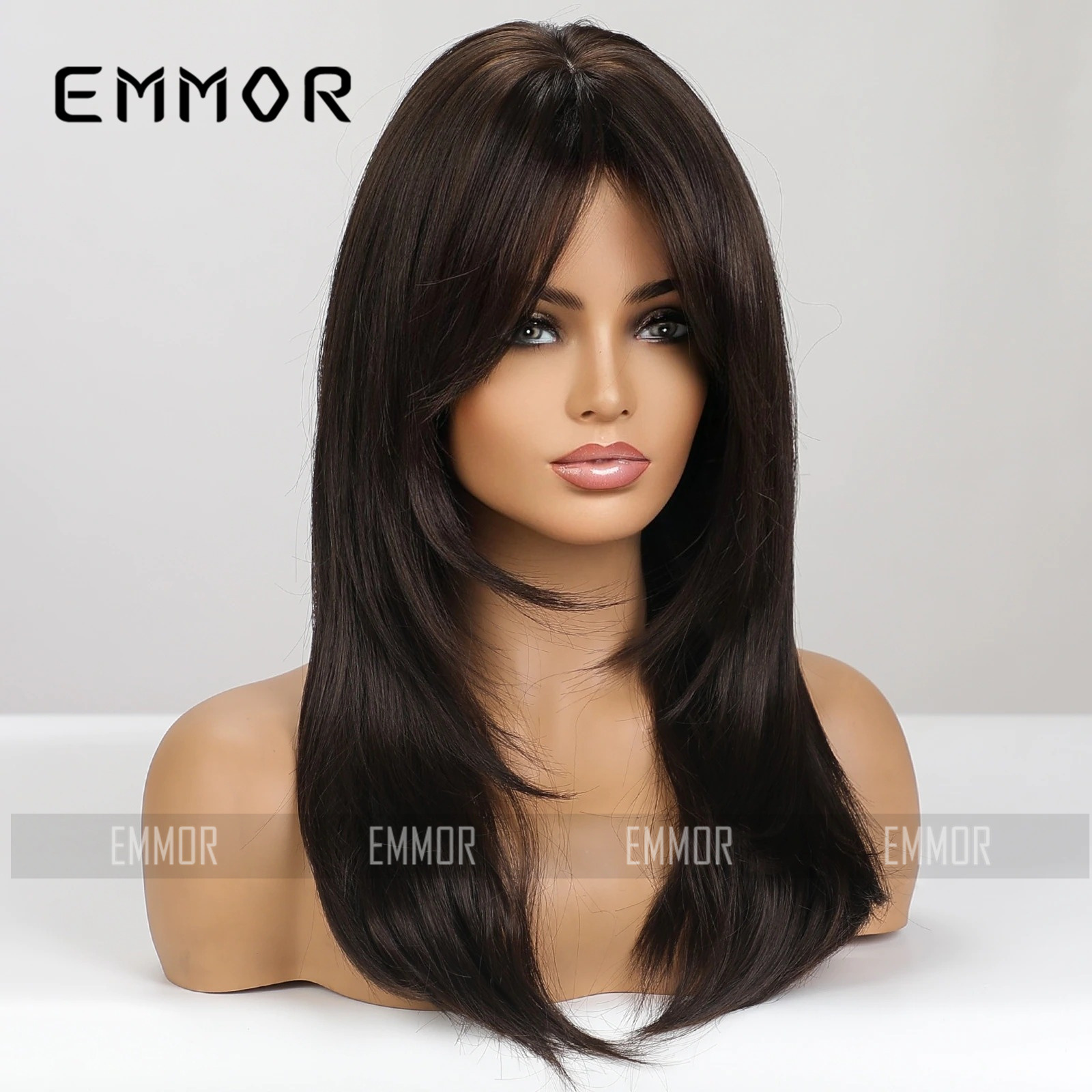 Nuevo negro natural de ocho caracteres flequillo de longitud media micro rizado pelo simulación fibra química cubierta completa cabeza europea y americana peluca pelucas femeninas