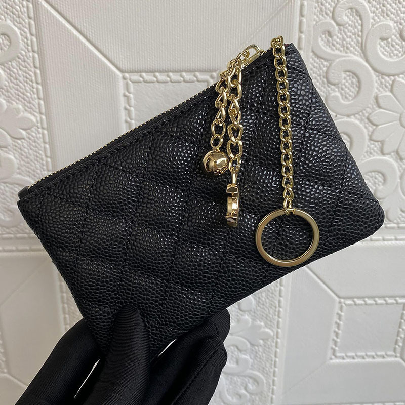 C Key Bag Genuine Leather Women's Zipper Caviar Cosmetic Bag Lipstick Bag Quilted Cowhide Coin Purse Luxury Designer