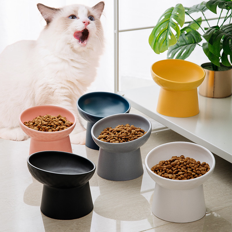 Cat Bowl Ceramic High Foot Neck Protection Pet Bowl Dog Bowl Anti-knock Cat Pet Supplies Cat Water Bowl Rice Bowl