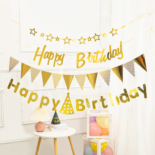 Bulk Birthday Party Triangular Color Banners with Lights Birthday Decoration Scene Setup Trunk Kindergarten Banner