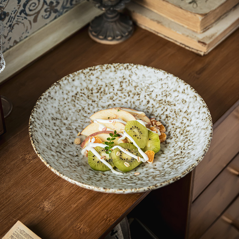 Tacos de cerámica domésticos retro al por mayor creativos cubiertos de piedra gran tazón japonés tazón de ensalada tazón de verduras tazón de fideos tazón de fruta