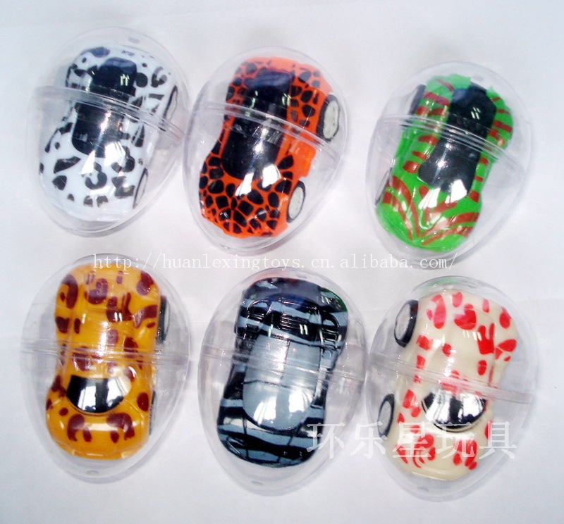 装蛋壳实色回力车 卡通动物纹概念回力车 可装糖 儿童塑料玩具