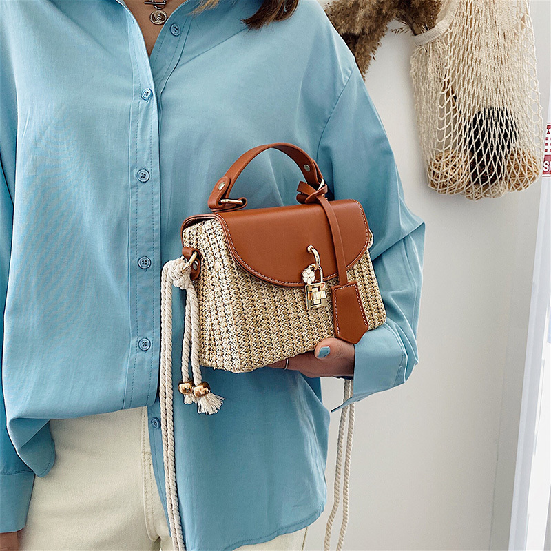 Small Fresh Style Bag Women's New Korean-style Crossbody Bag Fashionable Buckle Straw Bag Casual Handbag Shoulder Small Square Bag Small Fresh Style Bag Women's New Korean-style Crossbody Bag Fashionable Buckle Straw Bag Casual Handbag Shoulder Small Square Bag