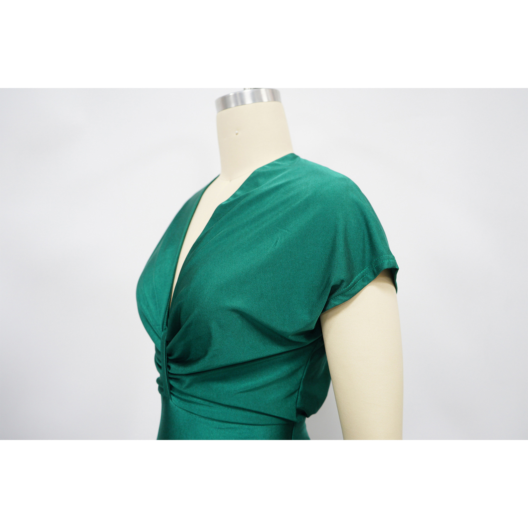 Women's V Neck Short Sleeve Dress Elegant Slim Fit with Back Slit K10697 AliExpress European And American Cross Border Fashion New_ecoleips.com