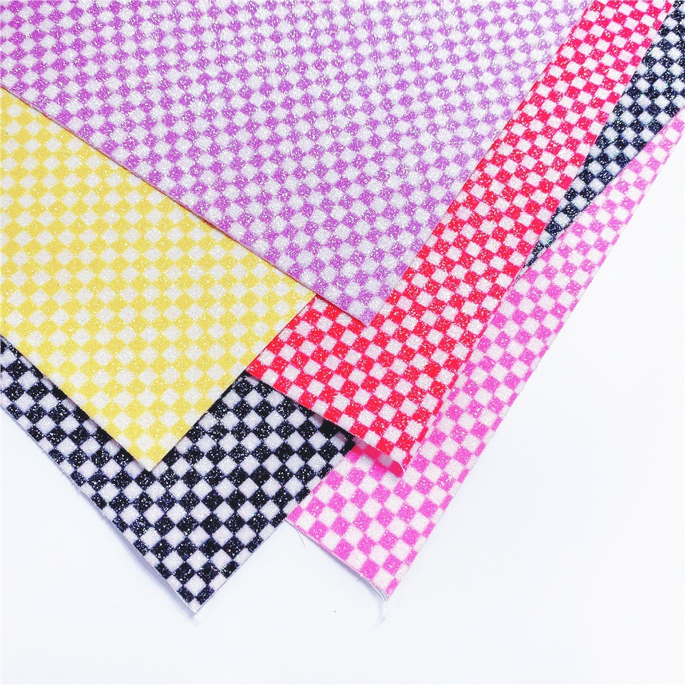 Mini Checkerboard Glitter Printed Glittery Pu Phone Case Bag Handbag Bow DIY Glitter Fabric