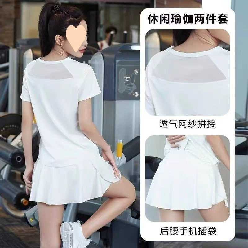 Спортивный костюм для женщин лето 2025, большой размер, модный, короткий рукав, сетчатый, дышащий, для йоги и бега, двухкомпонентный комплект