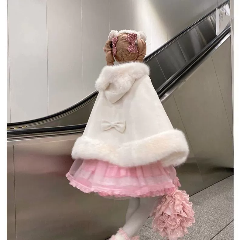 Плащ-накидка в стиле лолита, кашемировый флис, one size (длина 65–69 см) с бантом