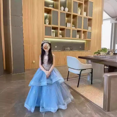 無袖兒童晚禮服2024夏季新款甜美可愛潮流走秀主持人童禮服