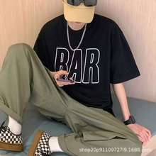 大码短袖T恤男夏季加肥加大宽松五分袖潮牌ins港风上衣服爆款半袖