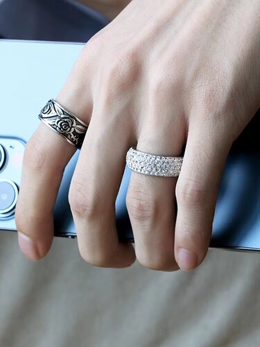 European and American popular titanium steel jewelry 5 rows of white clay diamond curved full diamond ring men's and women's style ring manufacturers