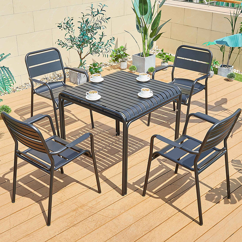 Mesas y sillas para exteriores, combinación de mesa de centro sencilla para ocio al aire libre, mesas y sillas de aleación de aluminio impermeables y resistentes al sol para jardín y patio al aire libre image 15