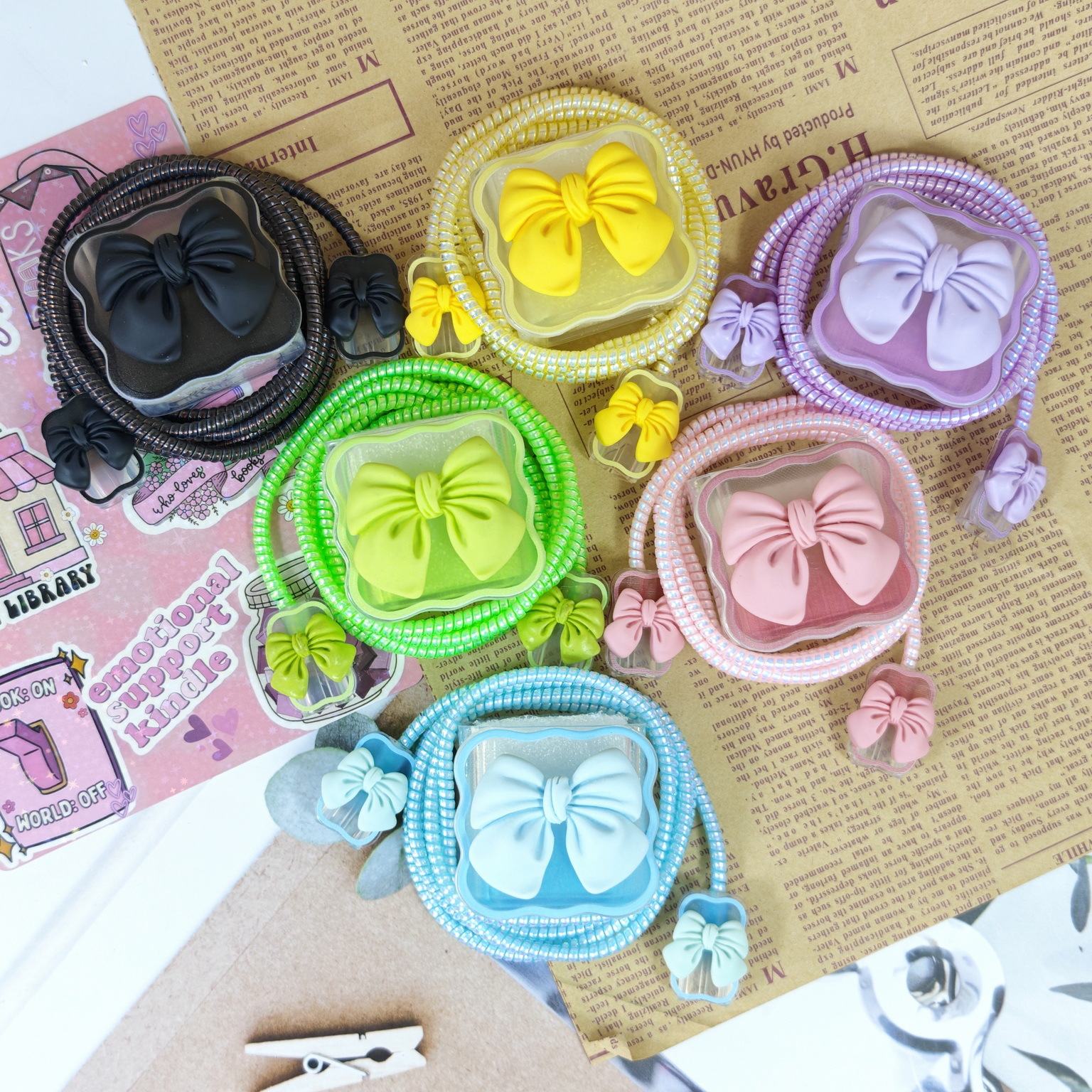 可爱多色蝴蝶结适用苹果20w充电器保护套数据线保护套