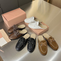 東莞厚街25年夏Miaojia同風蝶結び平底つま先スリッパレトロカラーラブリーレイジースリッパ
