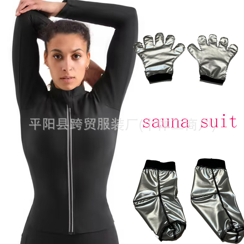 Cross-Border Women's Sweat Suit Sports Suit Sauna Long-Sleeved Zipper Corset Running Fitness Sportswear Shapewear