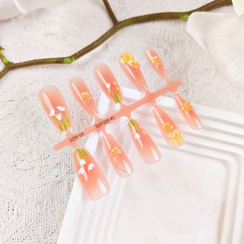Naranja cálida tulipán ojo de gato manicura suave fresco perforación de vestir una barra de uñas 10 piezas de parche de uñas de código dividido