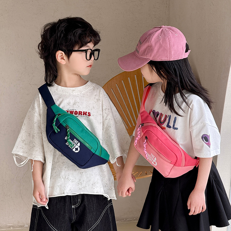 Bolso de pecho para niños y niñas de moda coreana, letras de estilo occidental, bolso de mensajero para niños de color de contraste de moda, nuevo bolso para niños de comercio exterior